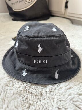 Polo by Ralph Lauren Black Bucket Hat with White Polo Pony Logos